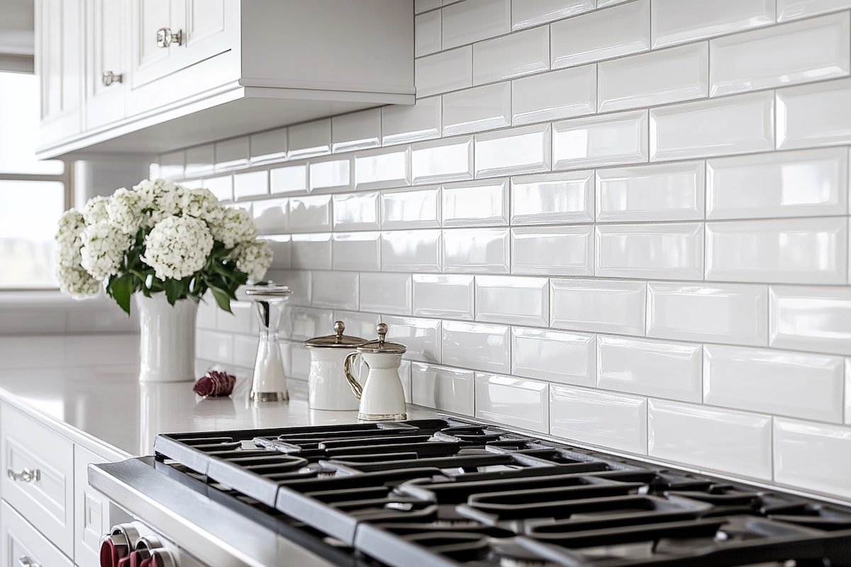 Classic Glossy White Kitchen Tile Design