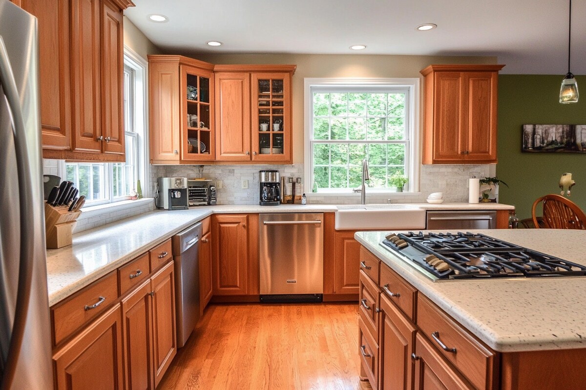 L-Shaped Modern Kitchen Design with Corian Countertop