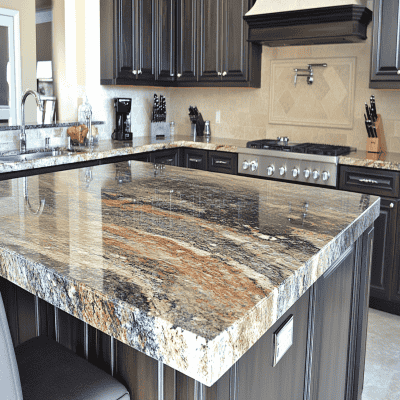 Contemporary L-Shaped Kitchen Design with Granite Countertop