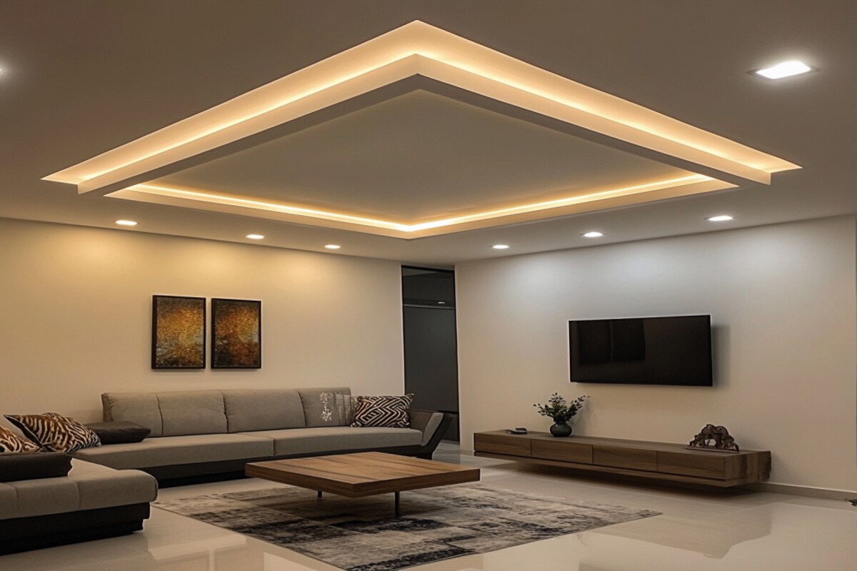 Modern Square Single-Layered POP Ceiling Design