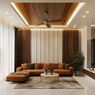 Modern Single Layered False Ceiling Design With Wooden Polish