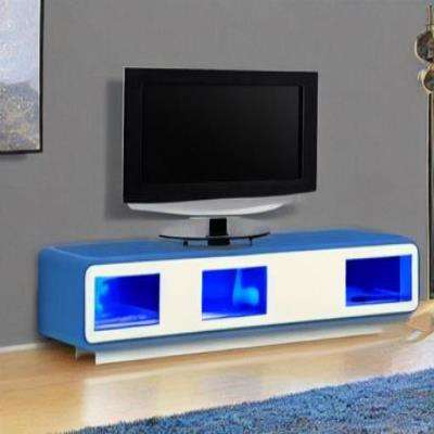Modern TV Unit Design in Blue and Beige Laminate