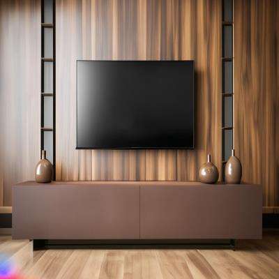 Modern Brown TV Unit Design with Wooden Flooring