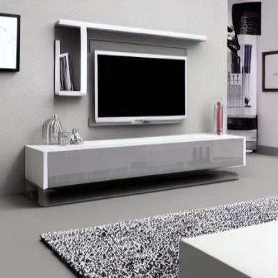Modern TV Unit Design in Silver with a Floating Cabinet
