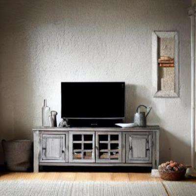 Rustic TV Unit Design in Silver with Grey Walls