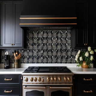 Classic Semi-Glossy Ceramic Black and White Kitchen Tile Design