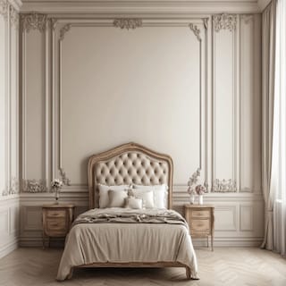 Classic Bedroom Wall Design With Beige Wall Paint And Trims