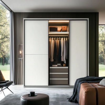 Modern 2-Door Frosty White Sliding Wardrobe Design