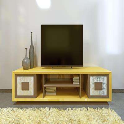 Classic Wooden TV Unit Design in Yellow and Brown