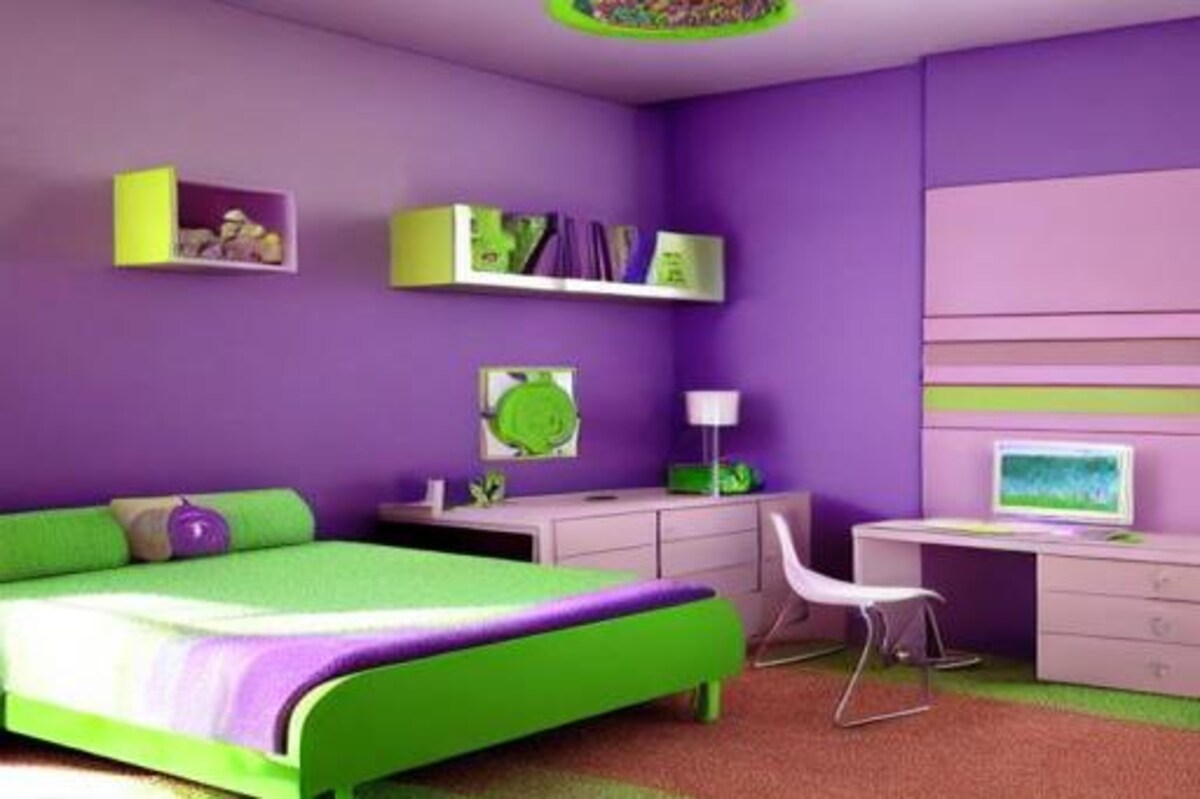 Violet and Green Kids Room Design