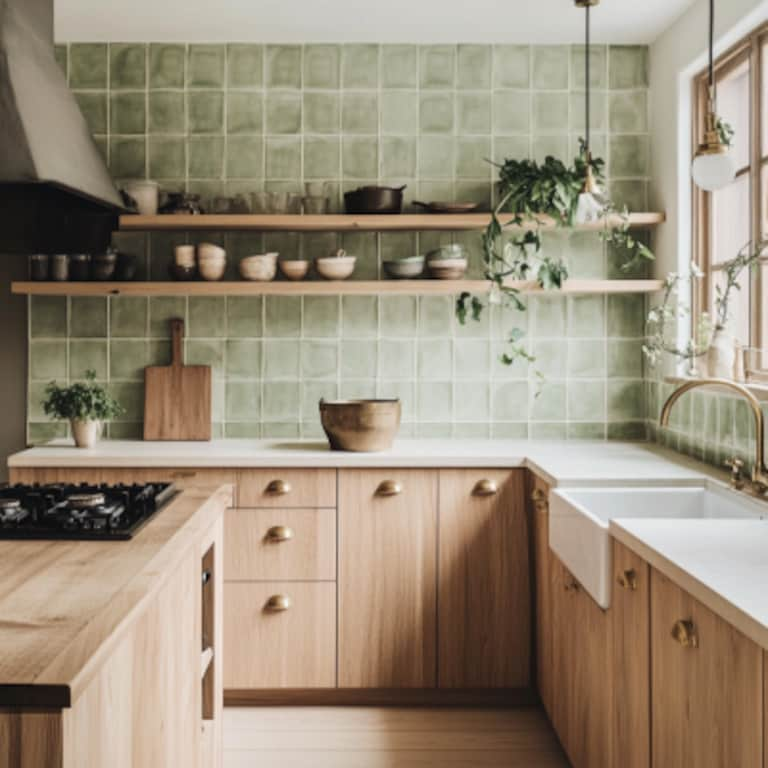 Modern White and Green Ceramic Kitchen Tile Design