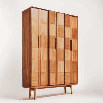 Mid-Century Modern 6-Door Swing Wardrobe Design in Wooden Texture