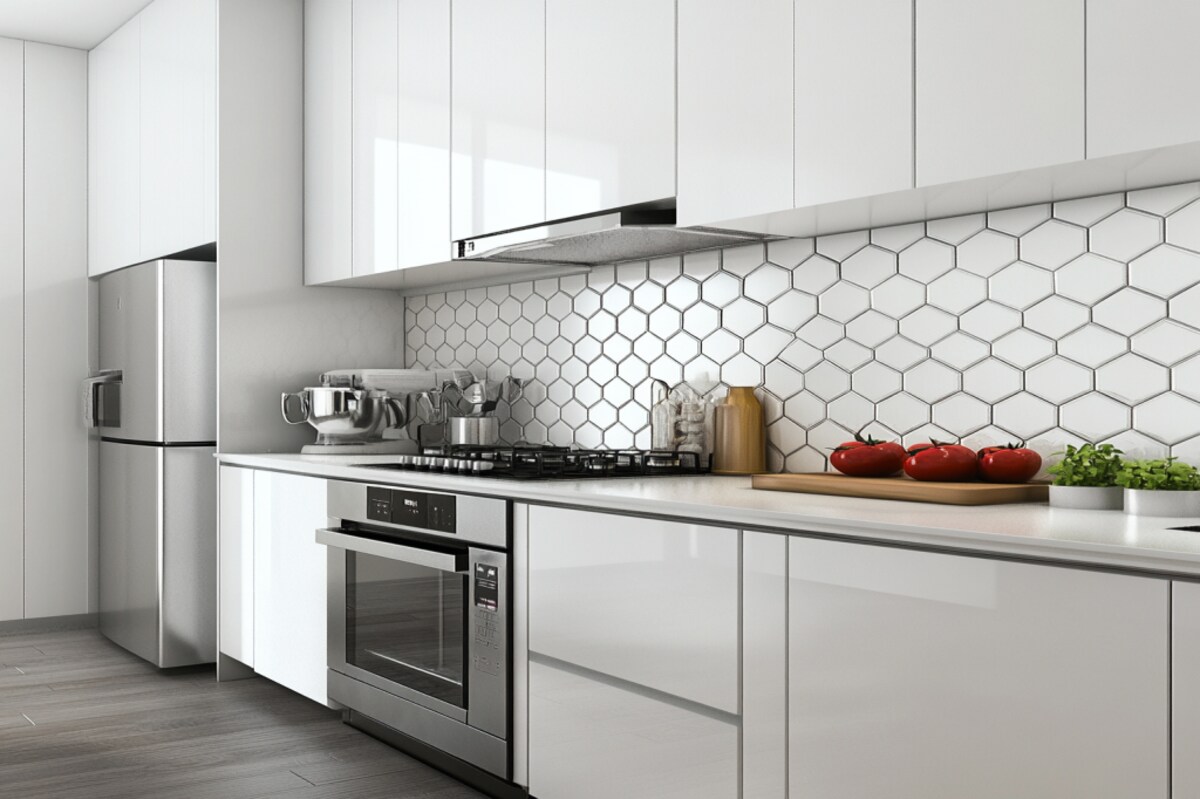 Contemporary Ceramic Grey Hexagonal Kitchen Wall Tile Design