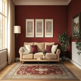 Contemporary Wine Red Living Room Wall Paint Design