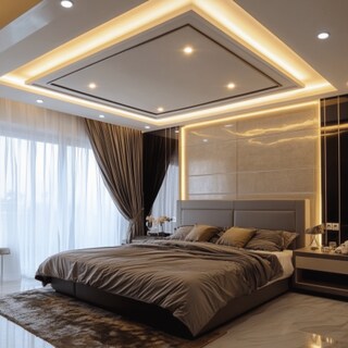 Single-layered gypsum Bedroom Ceiling Design With Spotlights