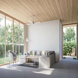 Living Room Design With Wooden Ceiling And Open View