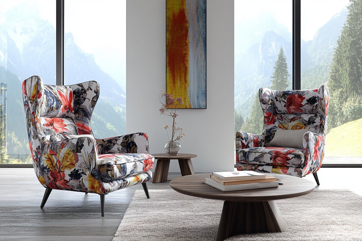 Contemporary Living Room Design With Floral Accent Chair