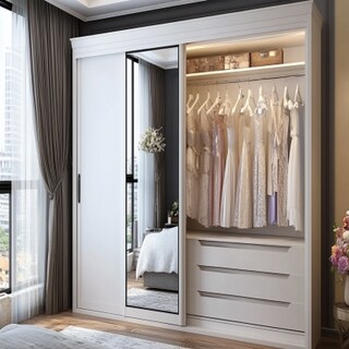 Modern White And Mirrored 2-Door Sliding Door Wardrobe Design