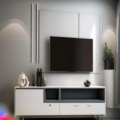 Modern TV Unit Design in White with Concrete Grey Wall