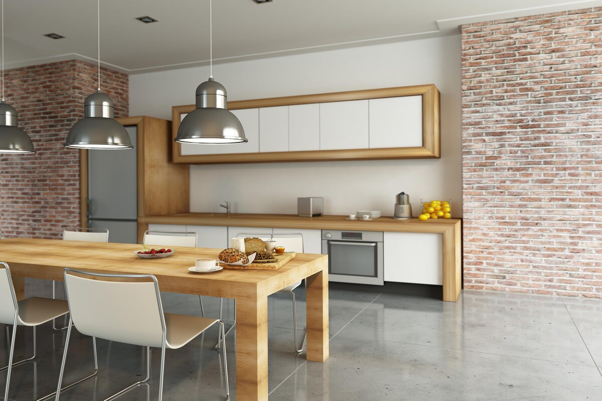 Industrial Modular Kitchen Design with Pendant Lights