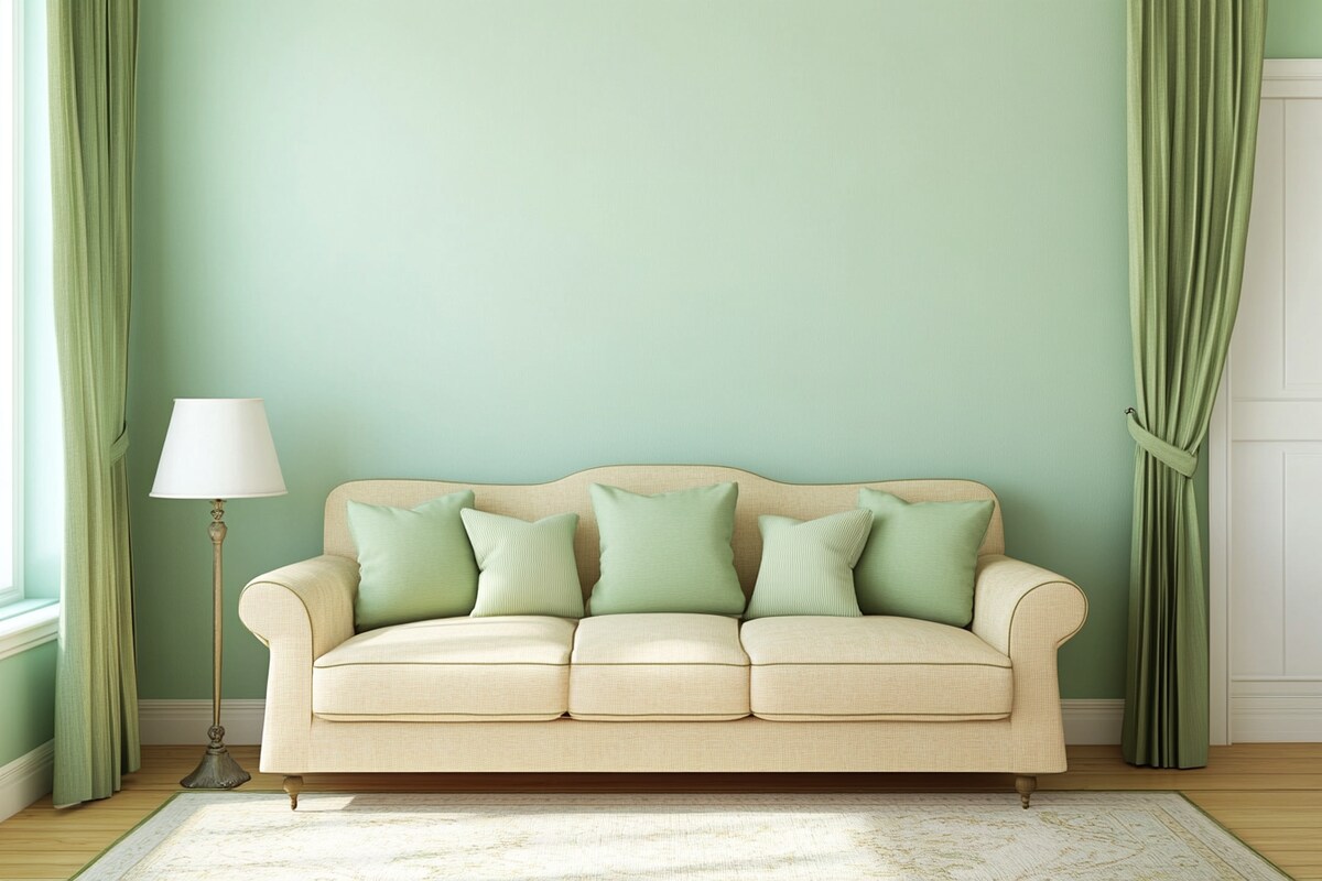 Modern Light Green And Off-White Living Room Wall Paint Design