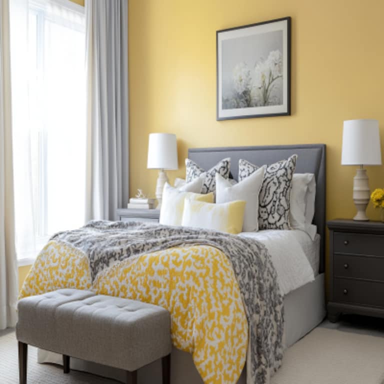 Grey And Yellow Modern Bedroom Wall Paint Design