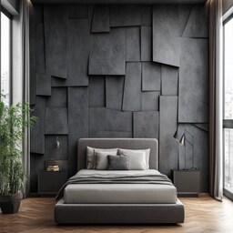 Modern Bedroom Wall Design With Grey And White Floral Wallpaper