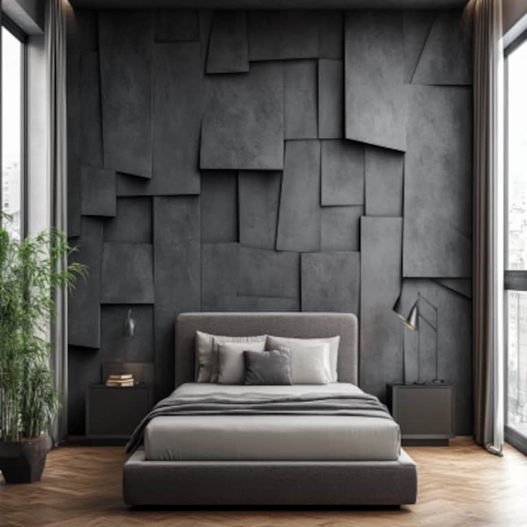 Rustic Grey Bedroom Wall Design With 3D Wallpaper