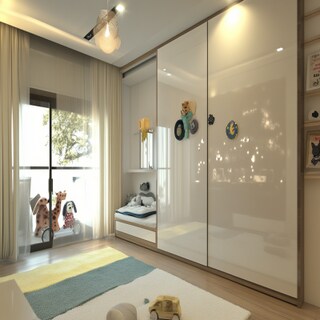 Modern Glass 2-Door Sliding Door Wardrobe Design