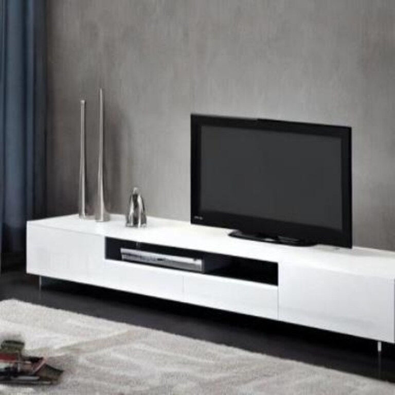 Modern TV Unit Design in Silver Laminate