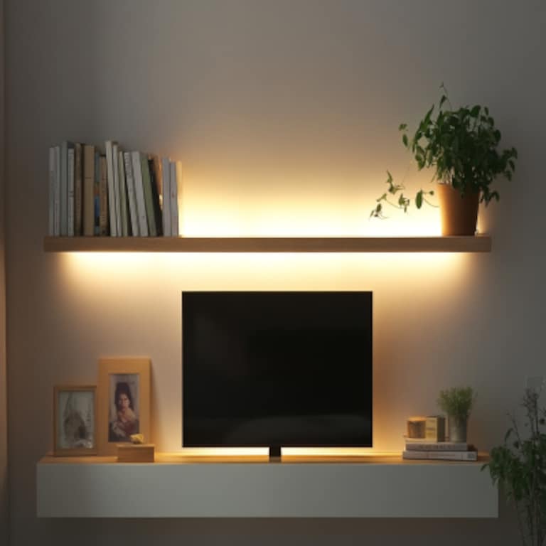 Modern Wall-Mounted White TV Unit Design With Wooden Shelves