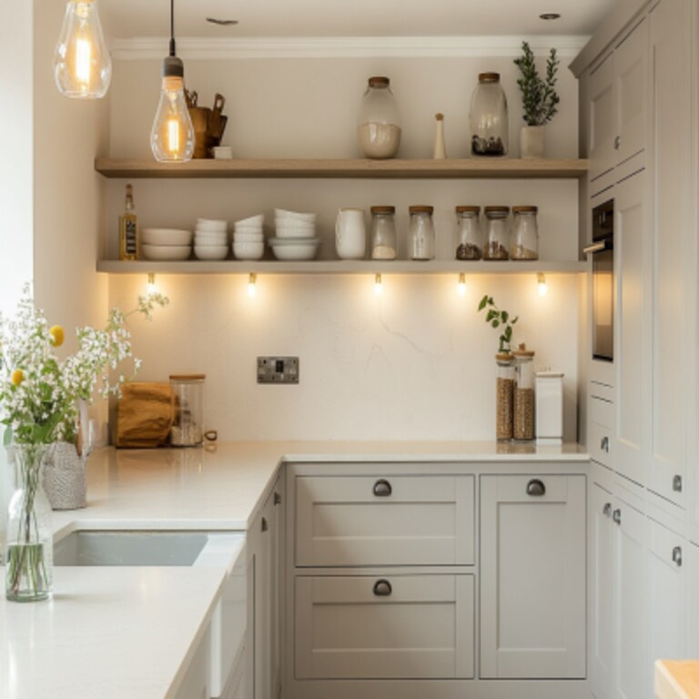 Classic L-Shaped Kitchen Design with Quartz Countertops