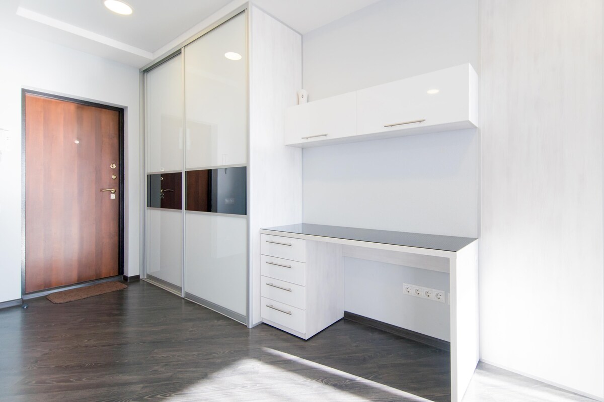 Compact White Sliding Wardrobe with Mirror Compact White Sliding Wardrobe with Mirror