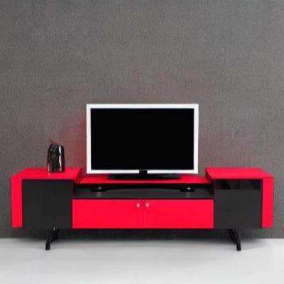 Modern TV Unit Design in Black and Red Laminate
