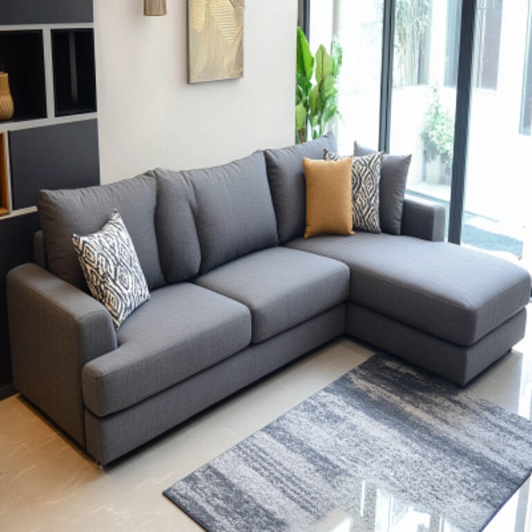 Contemporary Living Room Design with Grey L-shaped sofa