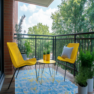 Modern Balcony Design With Bright Yellow Metal Table