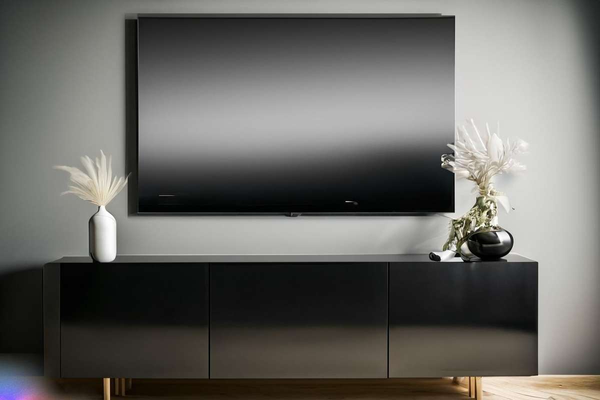 Modern TV Unit Design in Black Laminate