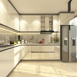 Modern Modular Open U Shaped Kitchen Design With Terrazzo Countertop