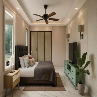 Master Bedroom with Marble Flooring and Textured Wall