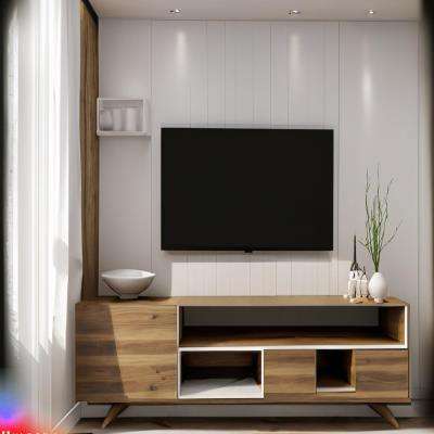 Modern TV Unit Design in White and Wooden Laminate