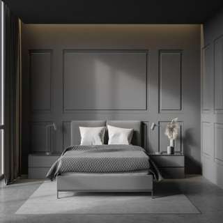 Grey Master Bedroom Design with White Pillows