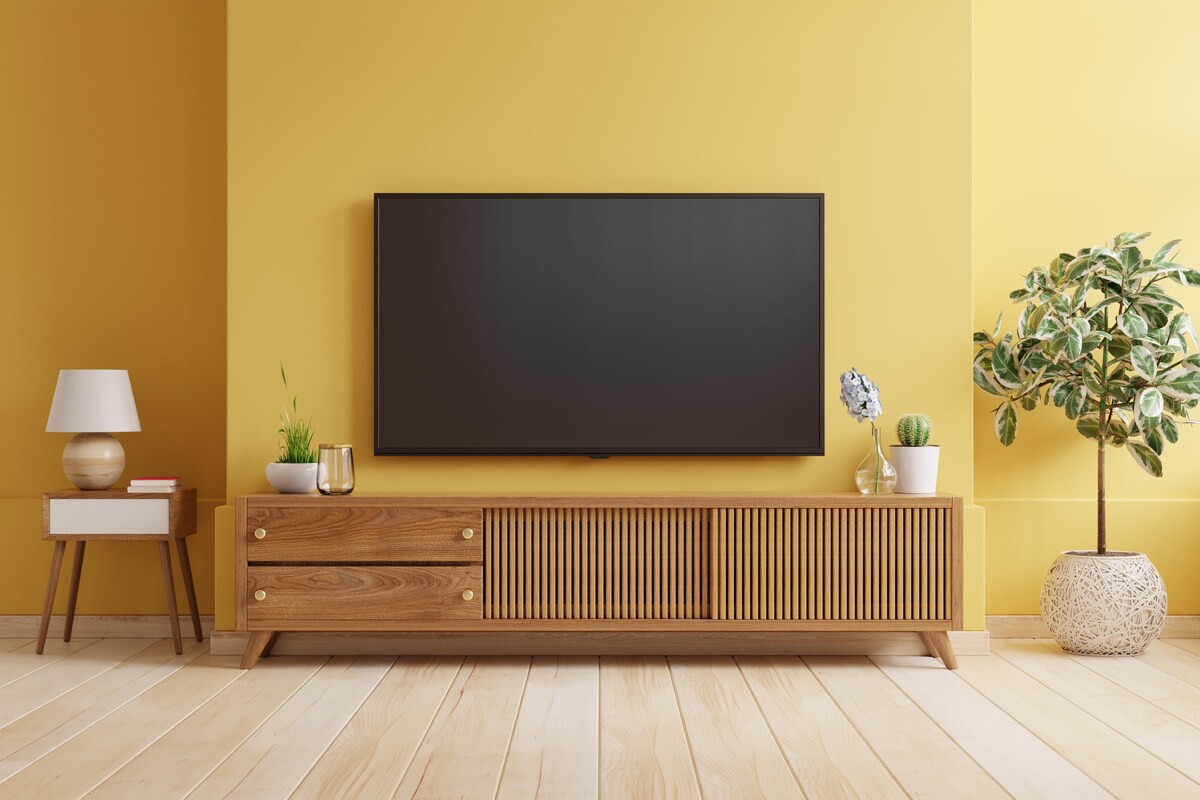 Industrial TV Unit Design in Yellow