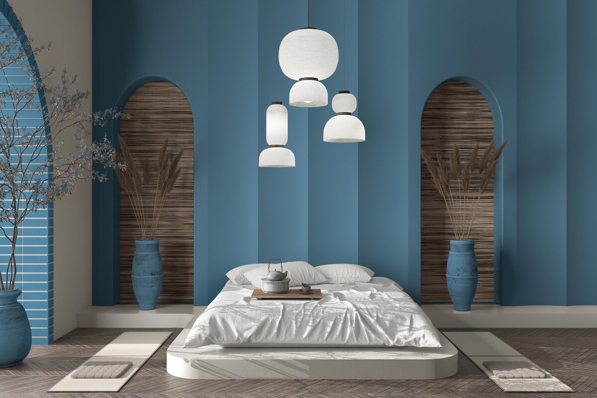 Beige-blue Japanese Master Bedroom Beige-blue Japanese Master Bedroom