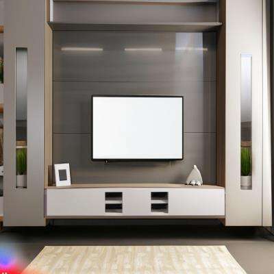 Modern TV Unit Design in Grey and Cream Laminate