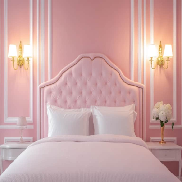 Modern Pink Bedroom Wall Paint Design With Wall Lights