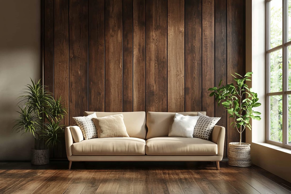 Contemporary Dark Brown Wooden Panelling Wall Design