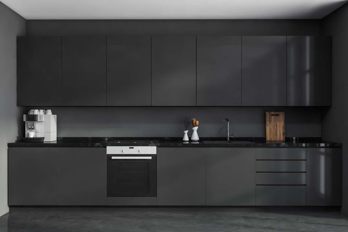 Matte-Metallic Black Modular Kitchen