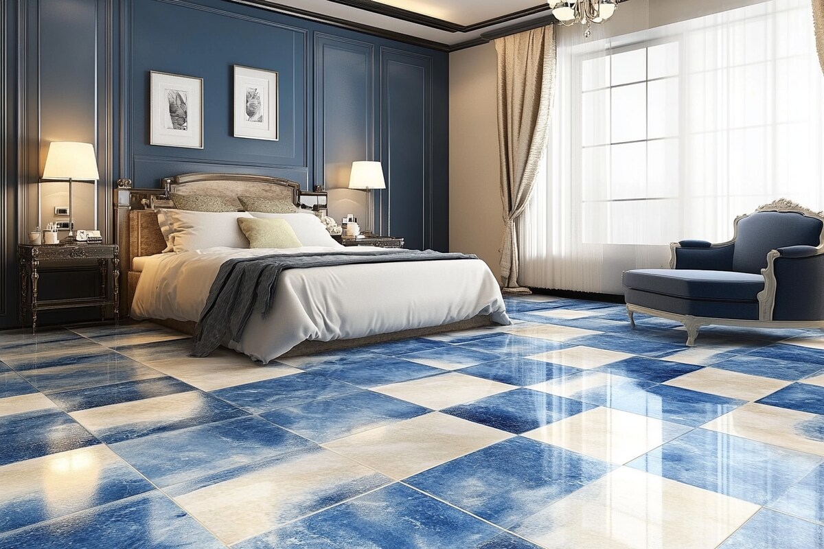 Blue and Beige Modern Flooring Design With Square Tiles Blue and Beige Modern Flooring Design With Square Tiles