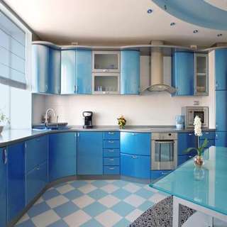 White and Blue Kitchen Floor Tiles