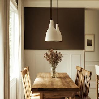 Rustic White And Brown Dual-Toned Dining Room Wall Paint Design